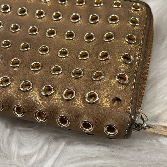 Michael Kors Metallic Leather Grommet Zip Around Wallet - Picture 4 of 15